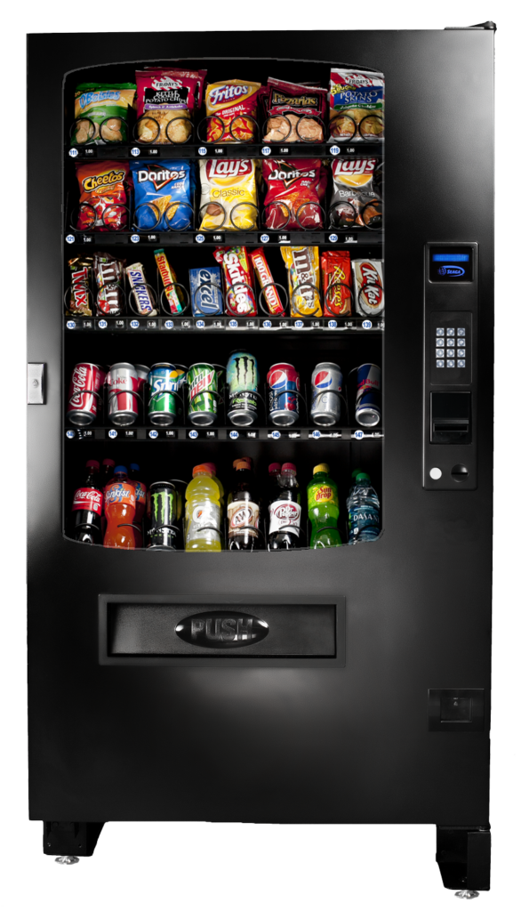 Vending machine filled with drinks and snacks